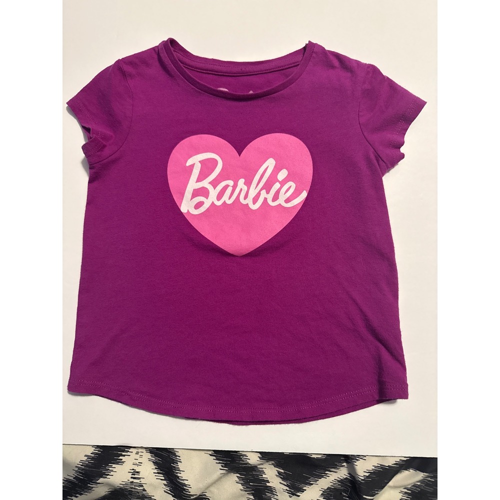 Barbie Girls Magenta Purple Heart Graphic‎ Tee Shirt Hybrid Apparel Size 4T